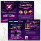 Purple Church Anniversary Program Template, Editable Bifold 8.5x11” Design, Church Appreciation Program,Anniversary & Faith Celebration - Editable Memorial Canva Template