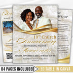 White Purple Church Anniversary Program Template, Editable Bifold 8.5x11” Design, Church Appreciation Program, Anniversary Faith Celebration - Editable Memorial Canva Template