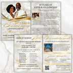 White Purple Church Anniversary Program Template, Editable Bifold 8.5x11” Design, Church Appreciation Program, Anniversary Faith Celebration - Editable Memorial Canva Template
