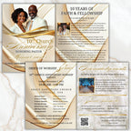 White Purple Church Anniversary Program Template, Editable Bifold 8.5x11” Design, Church Appreciation Program, Anniversary Faith Celebration - Editable Memorial Canva Template