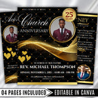 Black & Golden Pastor Anniversary Church Program, Editable Bifold 8.5x11” Design, Church Appreciation Program, Anniversary Faith Celebration - Editable Memorial Canva Template