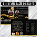 Black & Golden Pastor Anniversary Church Program, Editable Bifold 8.5x11” Design, Church Appreciation Program, Anniversary Faith Celebration - Editable Memorial Canva Template