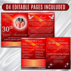 Red Pastor Anniversary Church Program, Editable Bifold 8.5x11” Design, Church Appreciation Program, Anniversary Faith Celebration - Editable Memorial Canva Template