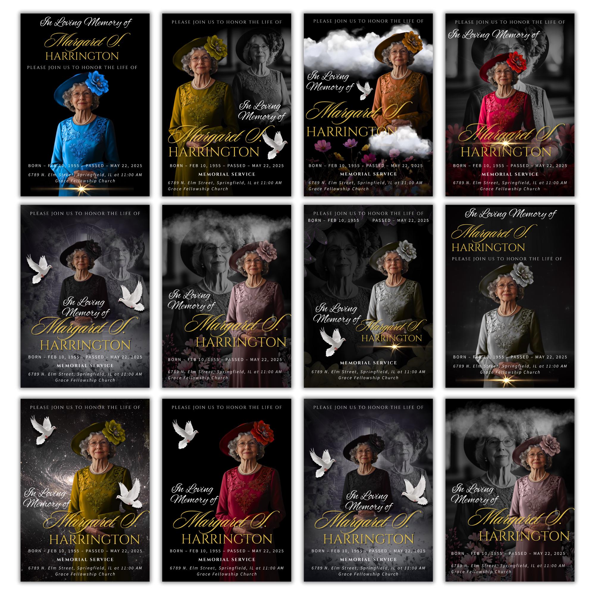 Memorial Black & Gold Funeral Announcement Flyer Canva Template, In Loving Memory Template, Funeral Memorial Template,Rest In Piece Template - Editable Memorial Canva Template