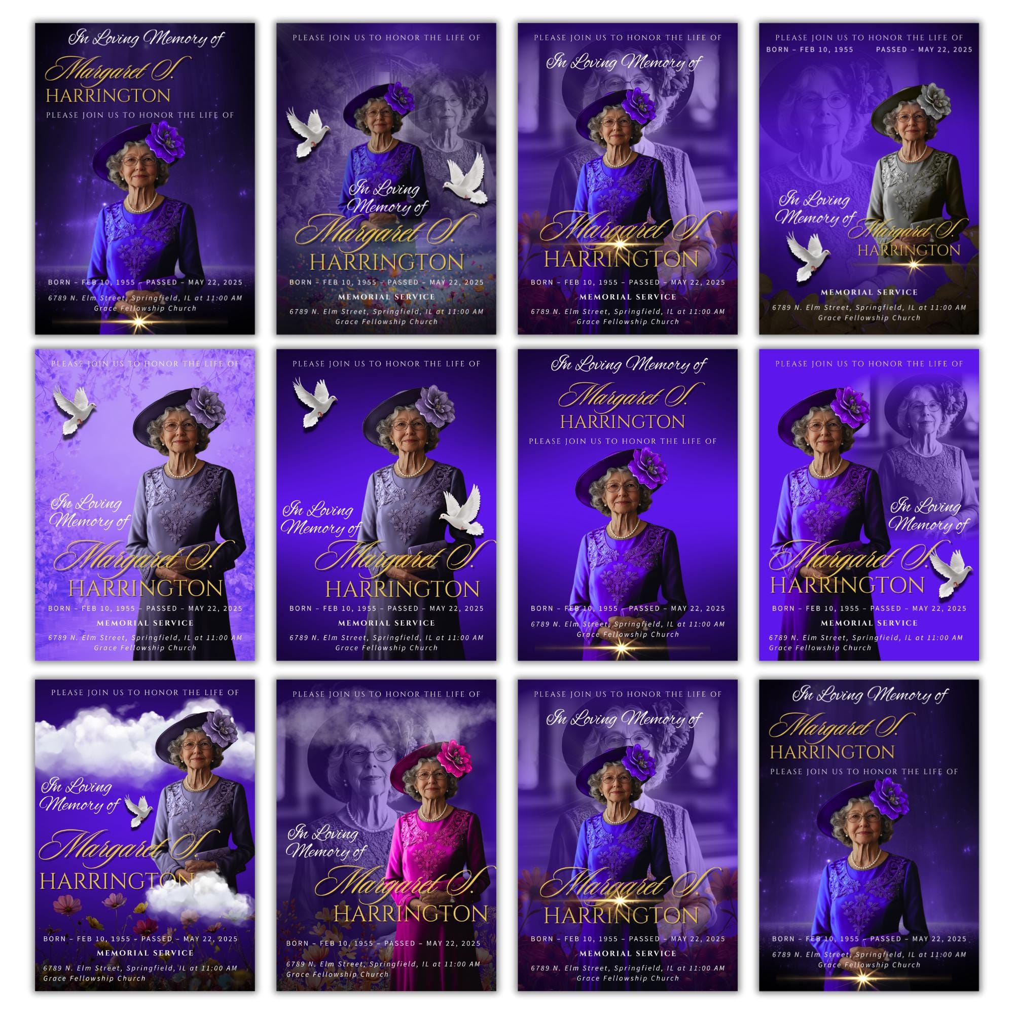 Memorial Blue Funeral Announcement Flyer Canva Template, In Loving Memory Template, Funeral Memorial Template, Rest In Piece Template - Editable Memorial Canva Template