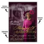 Memorial Purple Funeral Announcement Flyer Canva Template, In Loving Memory Template, Funeral Memorial Template, Rest In Piece Template - Editable Memorial Canva Template