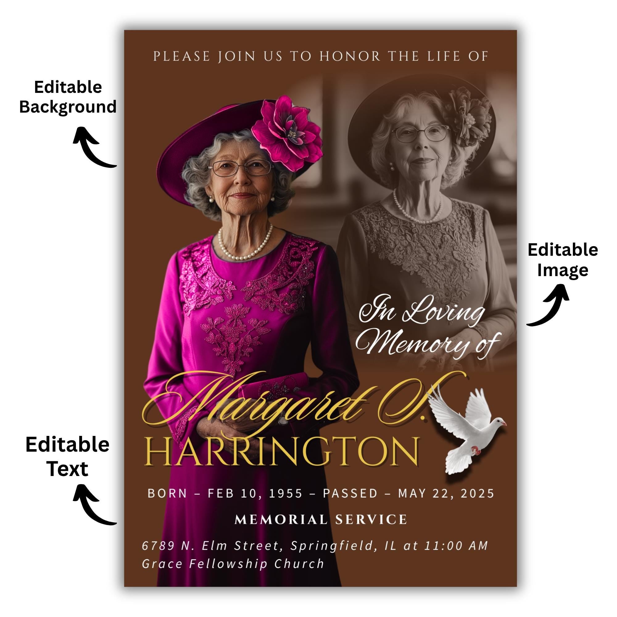 Memorial Funeral Announcement Flyer Canva Template, In Loving Memory Template, Funeral Memorial Template,Rest In Piece Template - Editable Memorial Canva Template