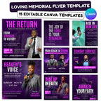 15 Church Worship Flyer Canva Editable Template, Sunday Service Church Flyer, Religious Event Flyer, Praise and Worship, Christian Church - Editable Memorial Canva Template