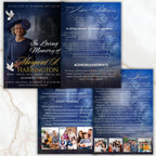4 Pages Memorial Blue Funeral Announcement Flyer Canva Template, In Loving Memory Template, Funeral Memorial Template,Rest In Piece Template - Editable Memorial Canva Template