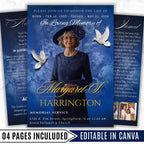4 Pages Memorial Blue Funeral Announcement Flyer Canva Template, In Loving Memory Template, Funeral Memorial Template,Rest In Piece Template - Editable Memorial Canva Template