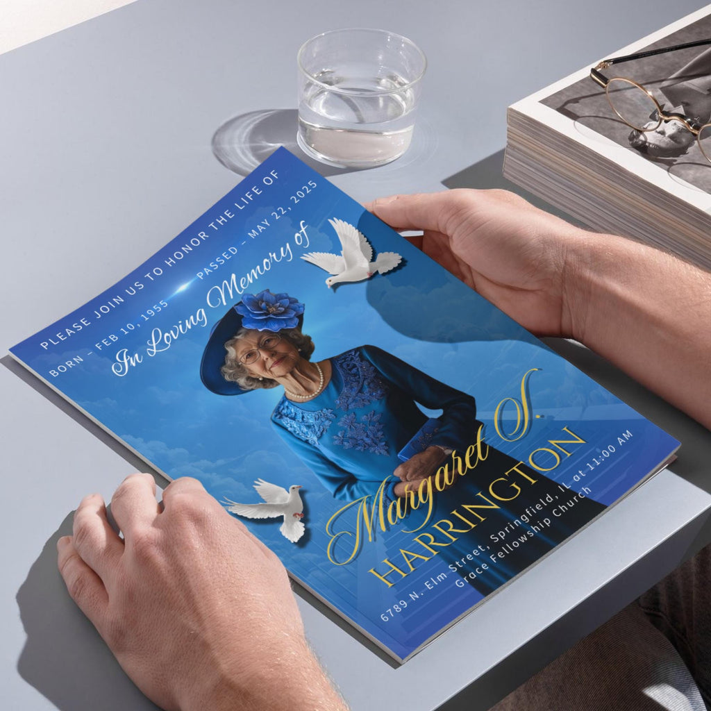 4 Pages In loving Memory Funeral Program Template, Memorial Funeral Announcement Flyer , Funeral Memorial Template,Rest In Piece Template - Editable Memorial Canva Template