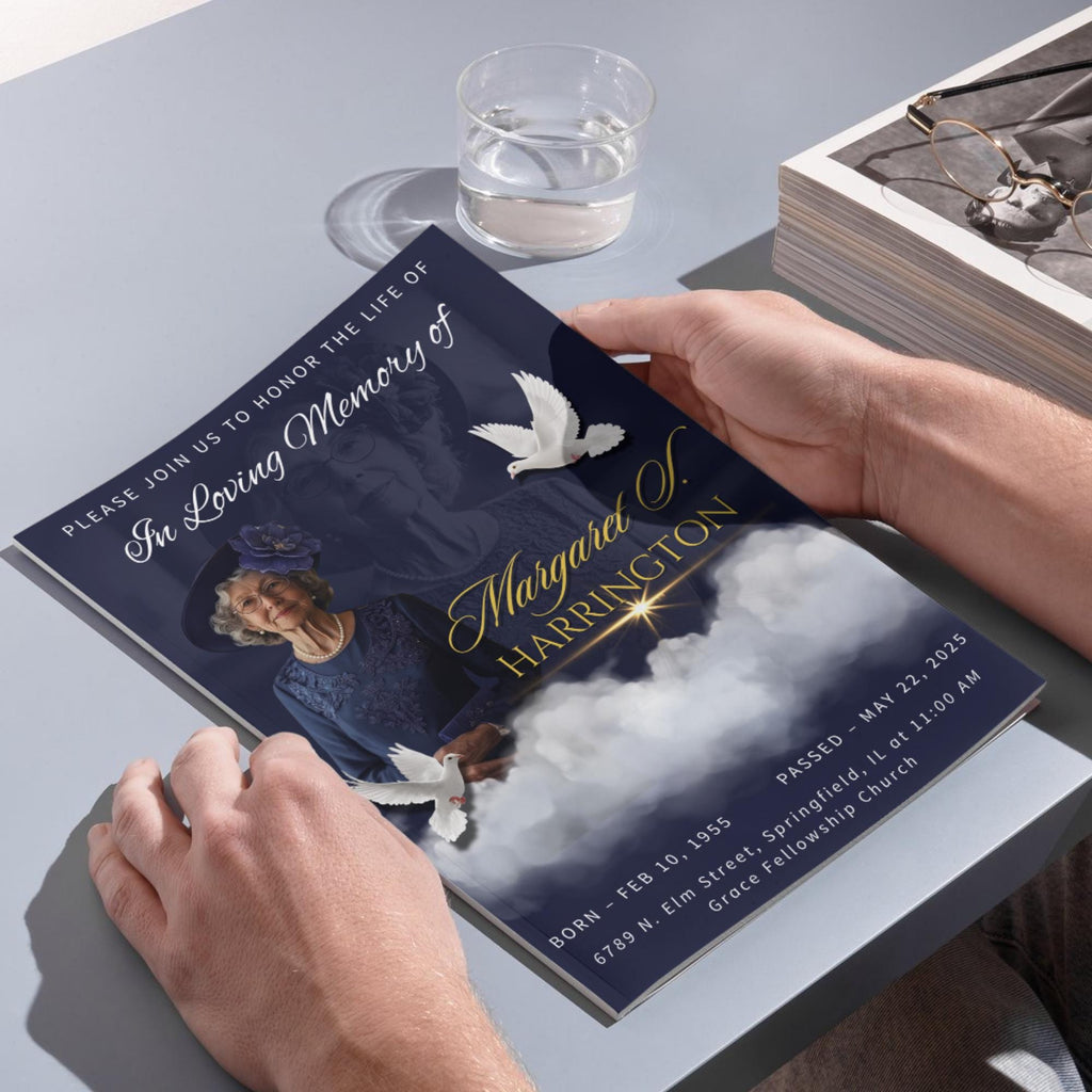 4 Pages In loving Memory Funeral Program Template, Memorial Funeral Announcement Flyer , Funeral Memorial Template,Rest In Piece Template - Editable Memorial Canva Template