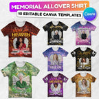 10 Rest In Heaven T Shirt Canva Editable Templates, In Loving Memory Templates, Memorial Canva Template, Funeral & Celebration of Life - Editable Memorial Canva Template