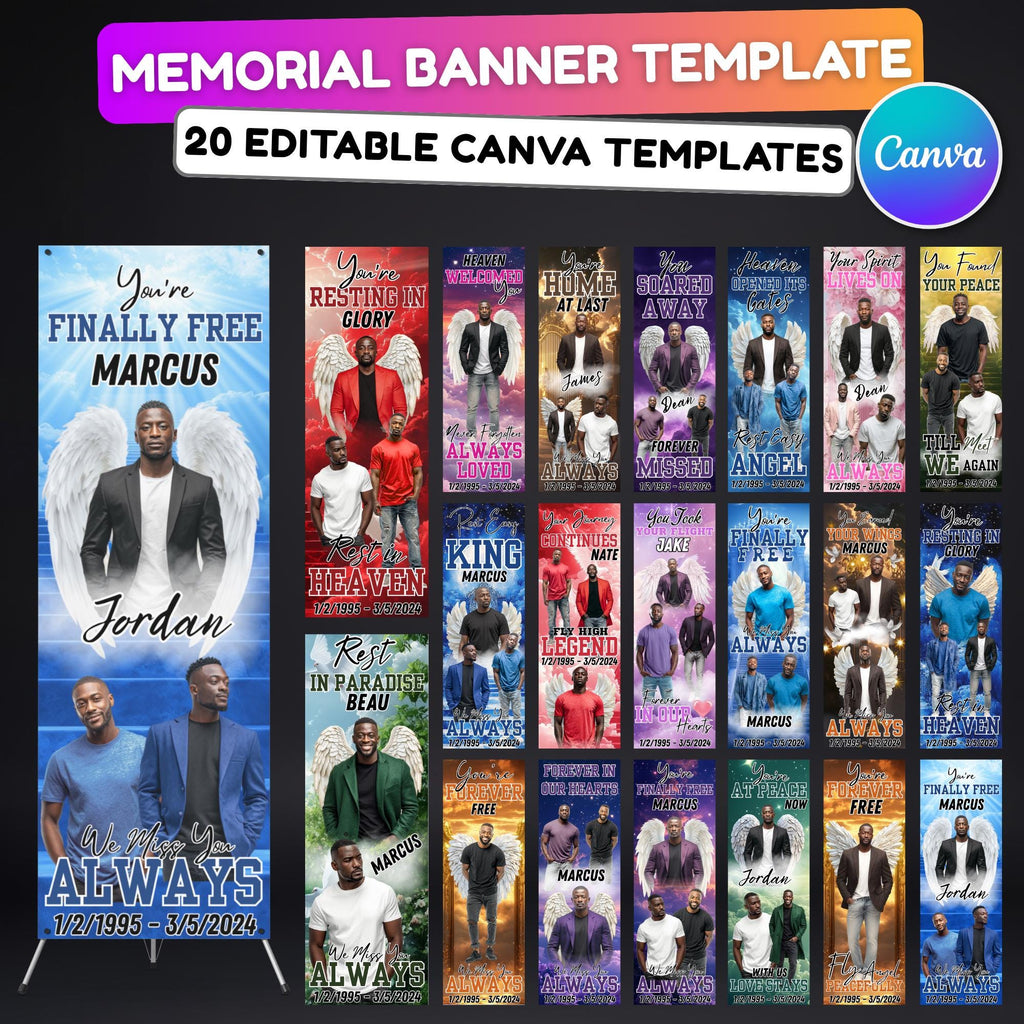 10 Memorial Editable 2x6 Banner Canva Template, in Loving Memory Templates, Memorial Canva Template, Pop Up Banner Template, Canva Banner - Editable Memorial Canva Template