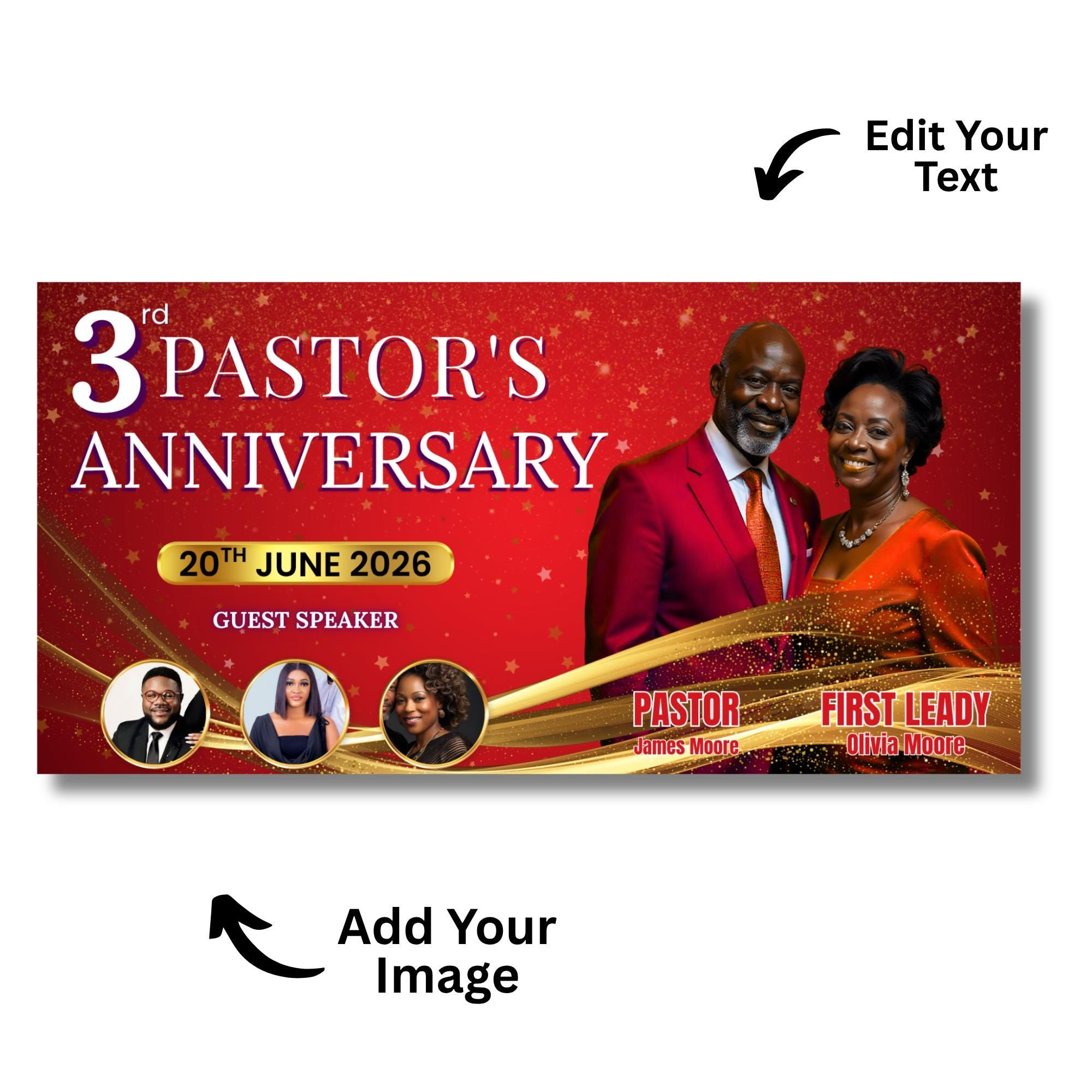 Pastoral Anniversary Banner Template, Church Event Banner, Church Appreciation Program, Anniversary & Faith Celebration, Digital Download - Editable Memorial Canva Template