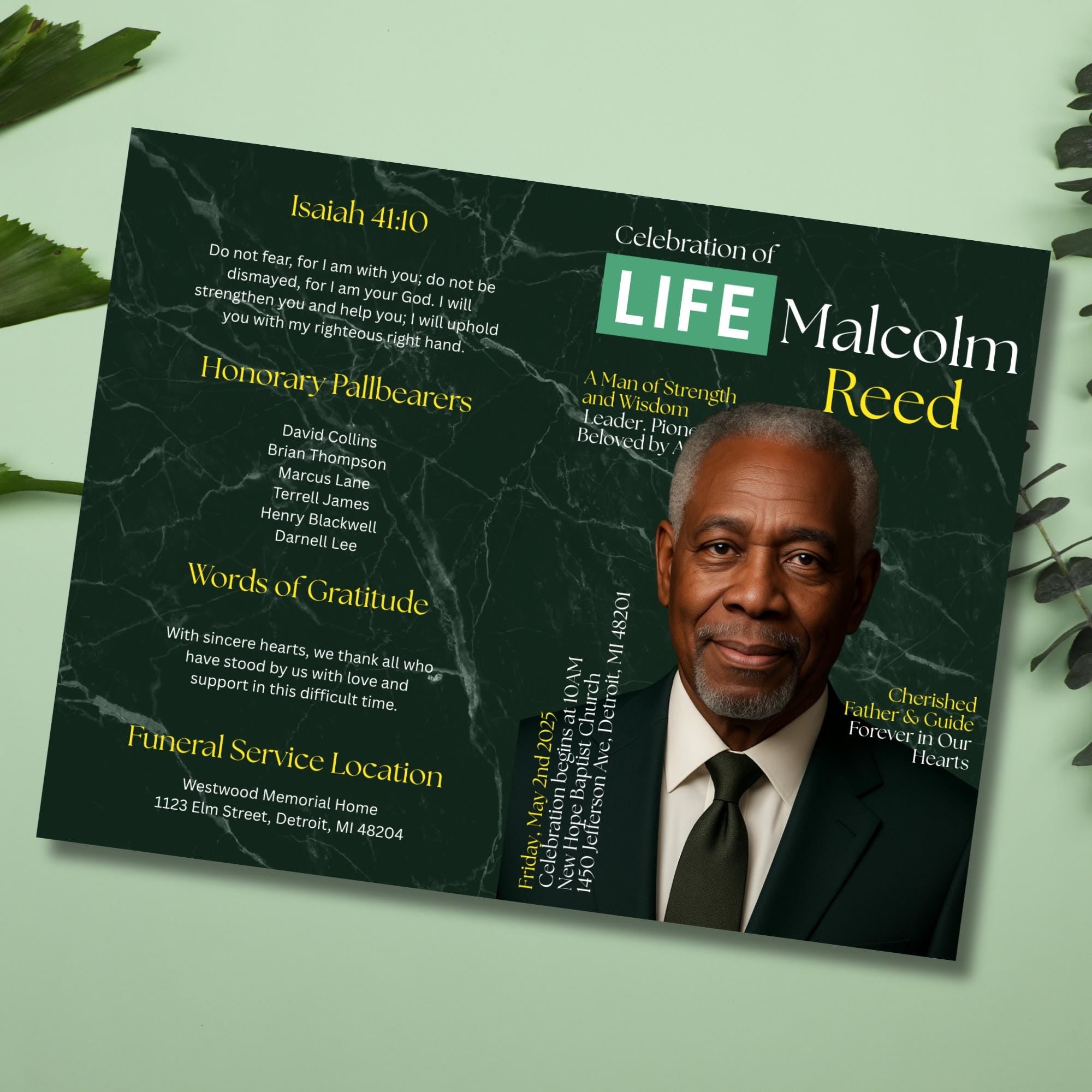 04 Pages Funeral Program Template, Bi-Fold Funeral Program, Obituary Celebration Of Life Program, Digital Download - Editable Memorial Canva Template