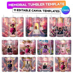 20 Memorial Pink Tumbler Canva Editable Template Bundle, Canva Editable Template, In Loving Memory Pink Tumbler, Add your Own Photo - Editable Memorial Canva Template