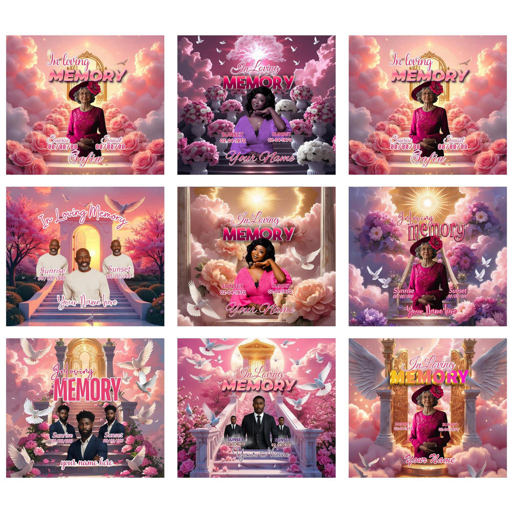 20 Memorial Pink Tumbler Canva Editable Template Bundle, Canva Editable Template, In Loving Memory Pink Tumbler, Add your Own Photo - Editable Memorial Canva Template