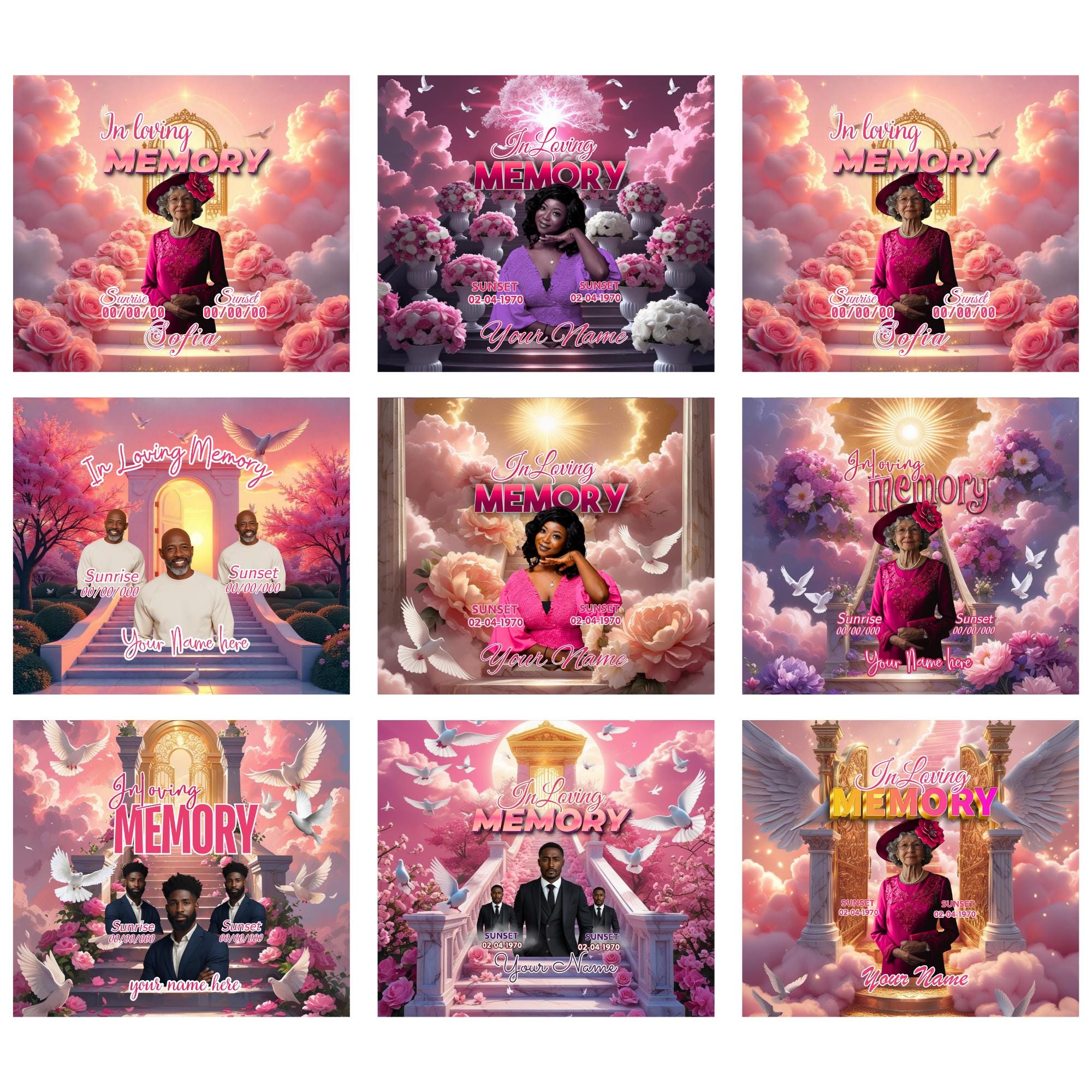 20 Memorial Pink Tumbler Canva Editable Template Bundle, Canva Editable Template, In Loving Memory Pink Tumbler, Add your Own Photo - Editable Memorial Canva Template