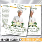 8 Pages Funeral Program Editable Template, Bi-Fold Funeral Program, Obituary Celebration Of Life Program, In Loving Memory, Digital Download - Editable Memorial Canva Template