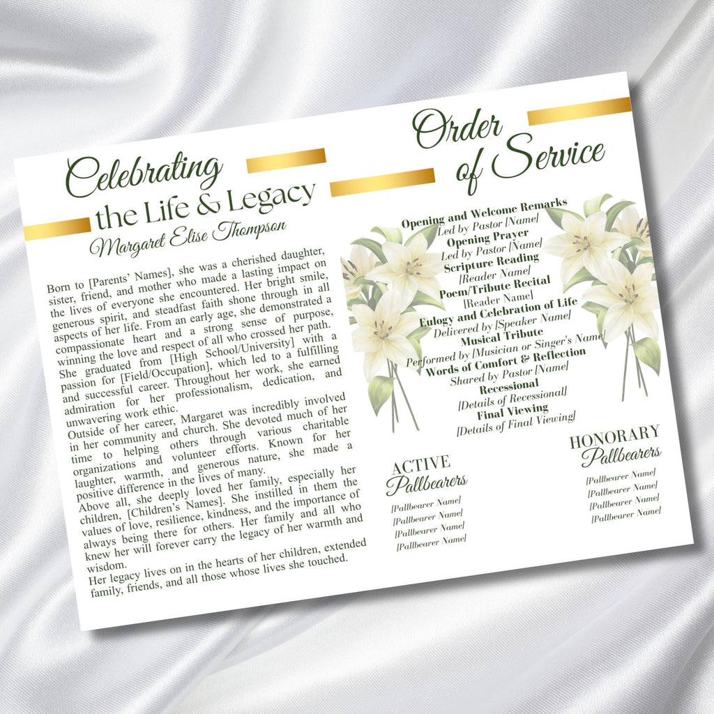8 Pages Funeral Program Editable Template, Bi-Fold Funeral Program, Obituary Celebration Of Life Program, In Loving Memory, Digital Download - Editable Memorial Canva Template