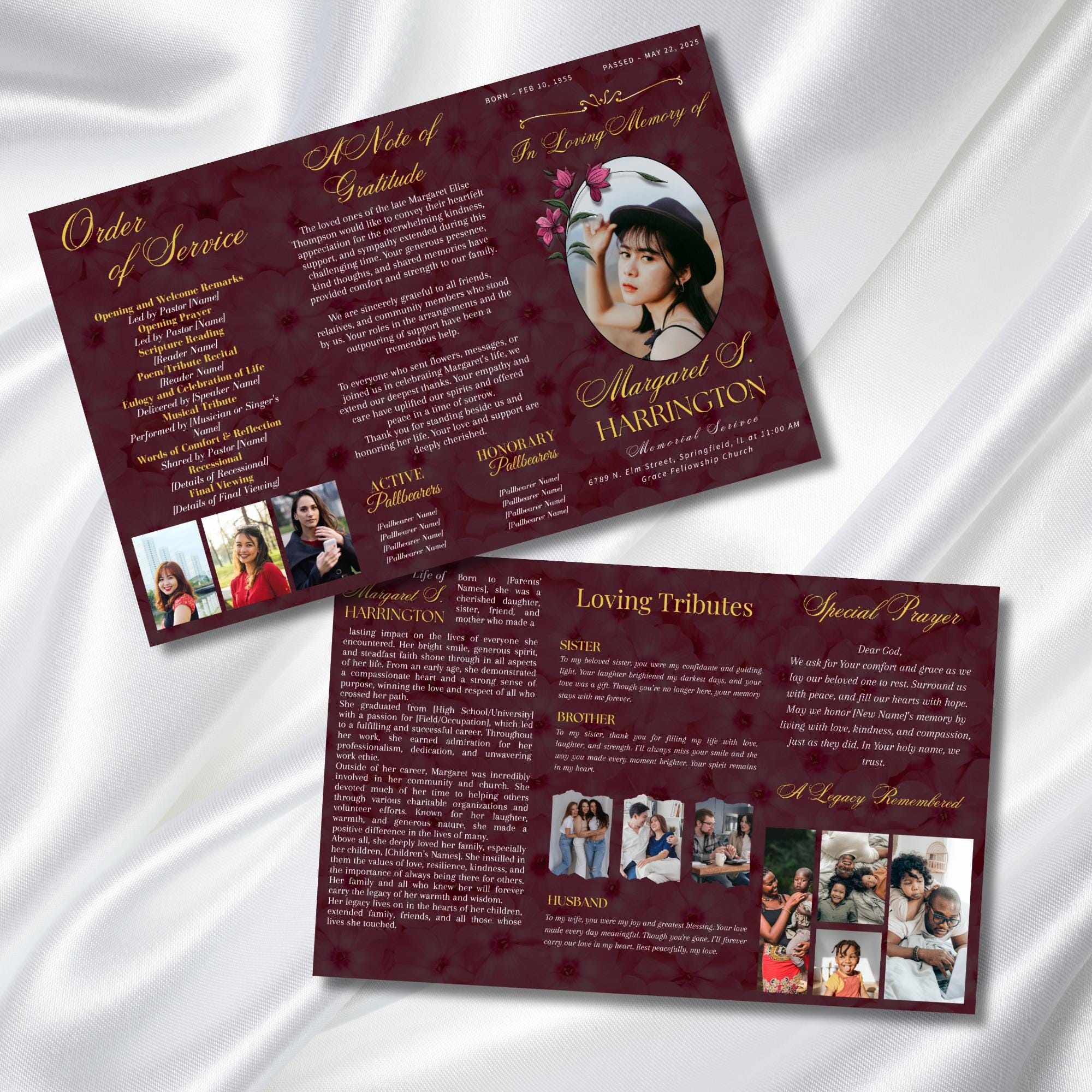 Funeral Program Canva Editable Template, Tri-Fold(17x11) Funeral Program, Obituary Celebration Of Life Program, In Loving Memory Templates - Editable Memorial Canva Template