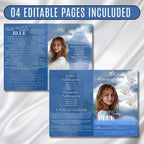4 Pages Funeral Program Editable Template, Bi-Fold Funeral Program, Obituary Celebration Of Life Program, In Loving Memory, Digital Download - Editable Memorial Canva Template