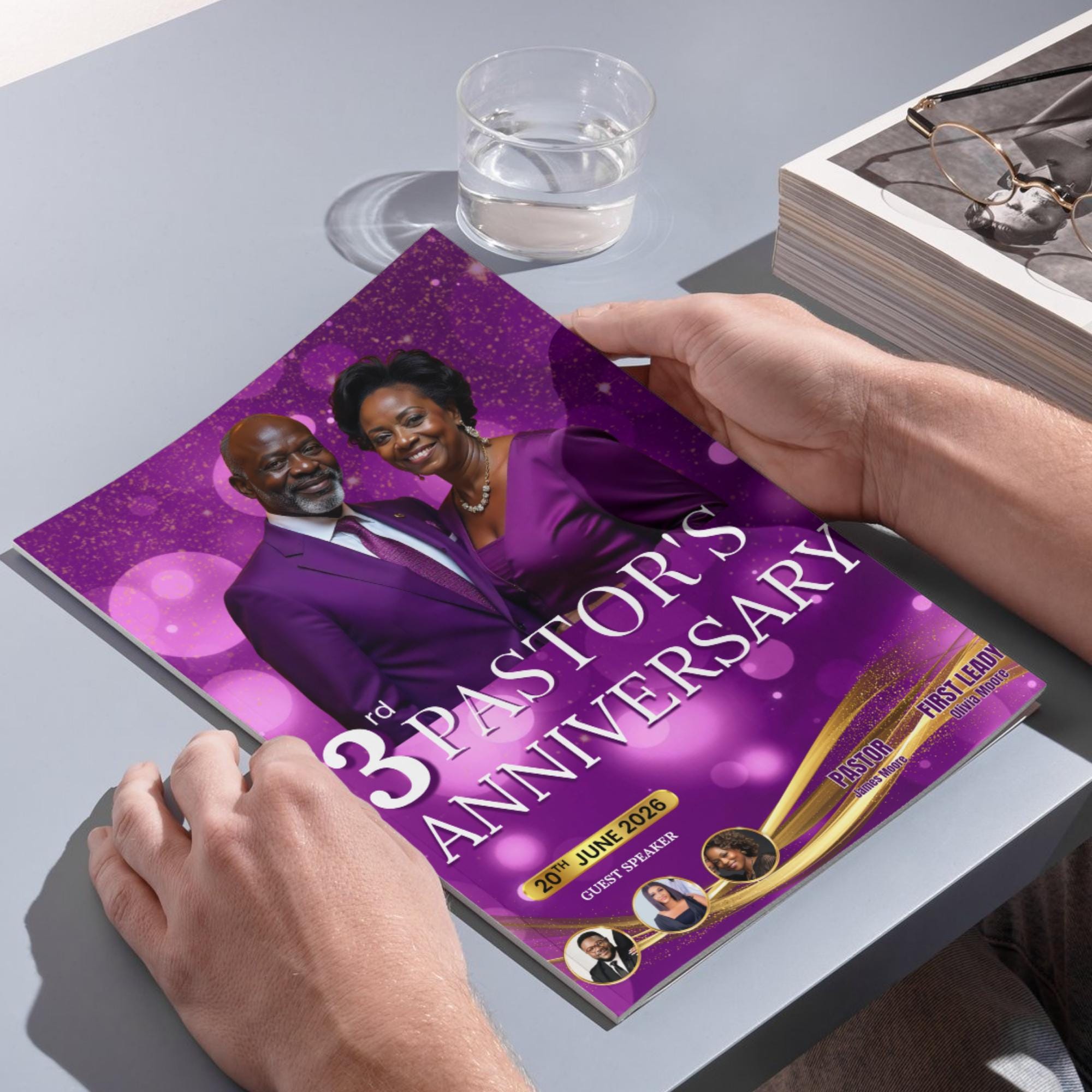 6 Pages Pastoral Anniversary Program Template, Memorial Funeral Program, Church Program Template, Obituary Celebration Of Life Program - Editable Memorial Canva Template