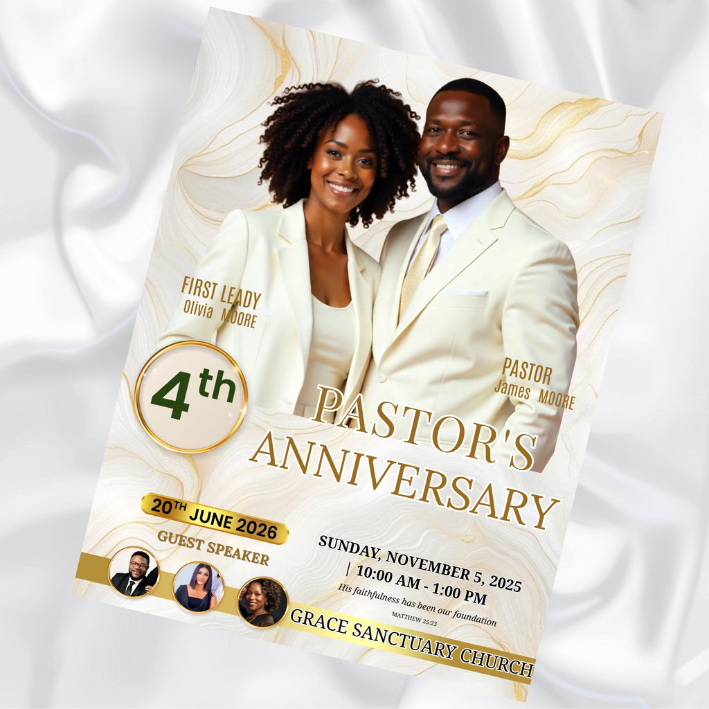 6 Pages Pastoral Anniversary Program Template, Memorial Funeral Program, Church Program Template, Obituary Celebration Of Life Program - Editable Memorial Canva Template