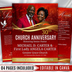 04 Pages Church Anniversary Program Template, Editable Bifold 8.5x11” Design, Church Appreciation Program, Anniversary & Faith Celebration - Editable Memorial Canva Template