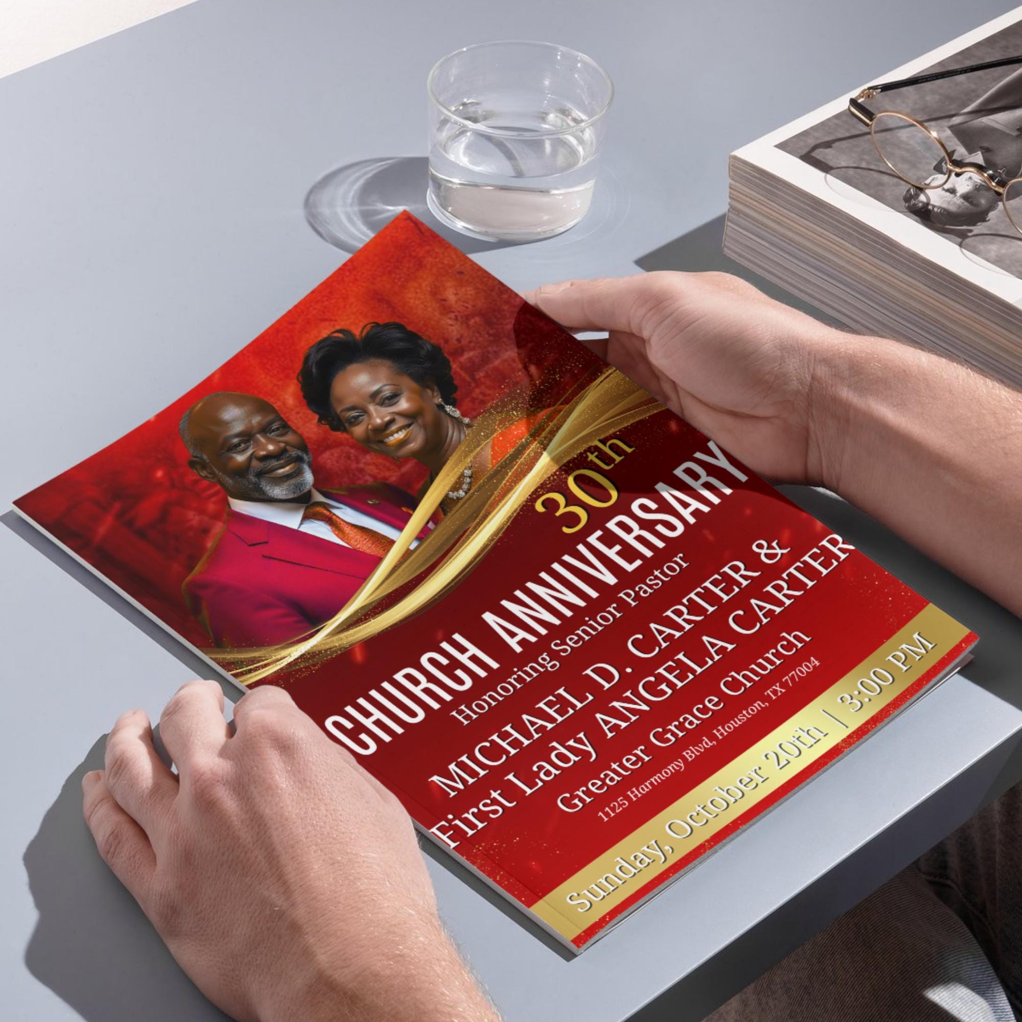 04 Pages Church Anniversary Program Template, Editable Bifold 8.5x11” Design, Church Appreciation Program, Anniversary & Faith Celebration - Editable Memorial Canva Template
