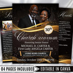04 Pages Church Anniversary Program Template, Editable Bifold 8.5x11” Design, Church Appreciation Program, Anniversary & Faith Celebration - Editable Memorial Canva Template