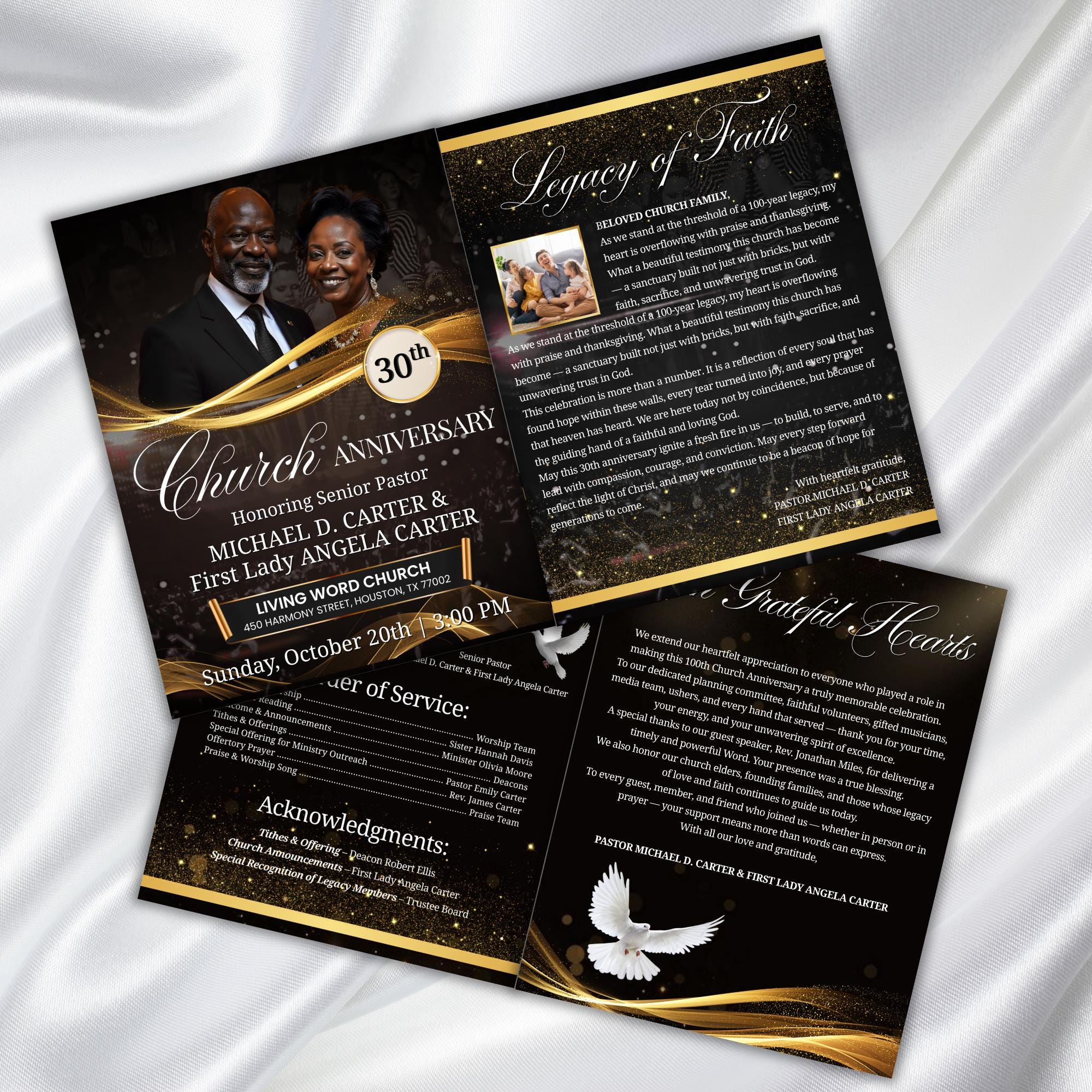 04 Pages Church Anniversary Program Template, Editable Bifold 8.5x11” Design, Church Appreciation Program, Anniversary & Faith Celebration - Editable Memorial Canva Template