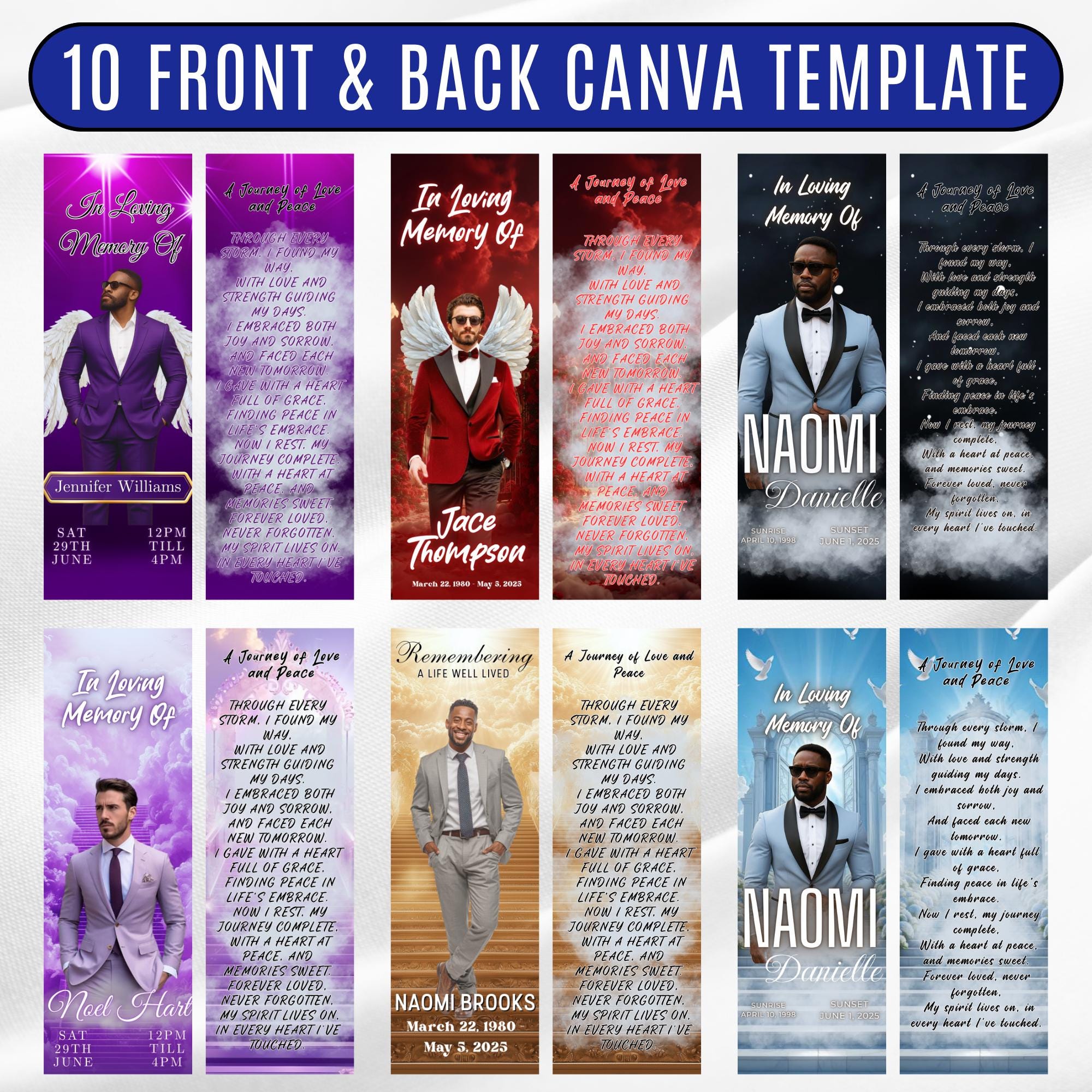 10 In Loving Memory Bookmark Canva Editable Template, Memorial Bookmark Template, Rest in Piece Bookmark Design, Funeral memorial Template - Editable Memorial Canva Template