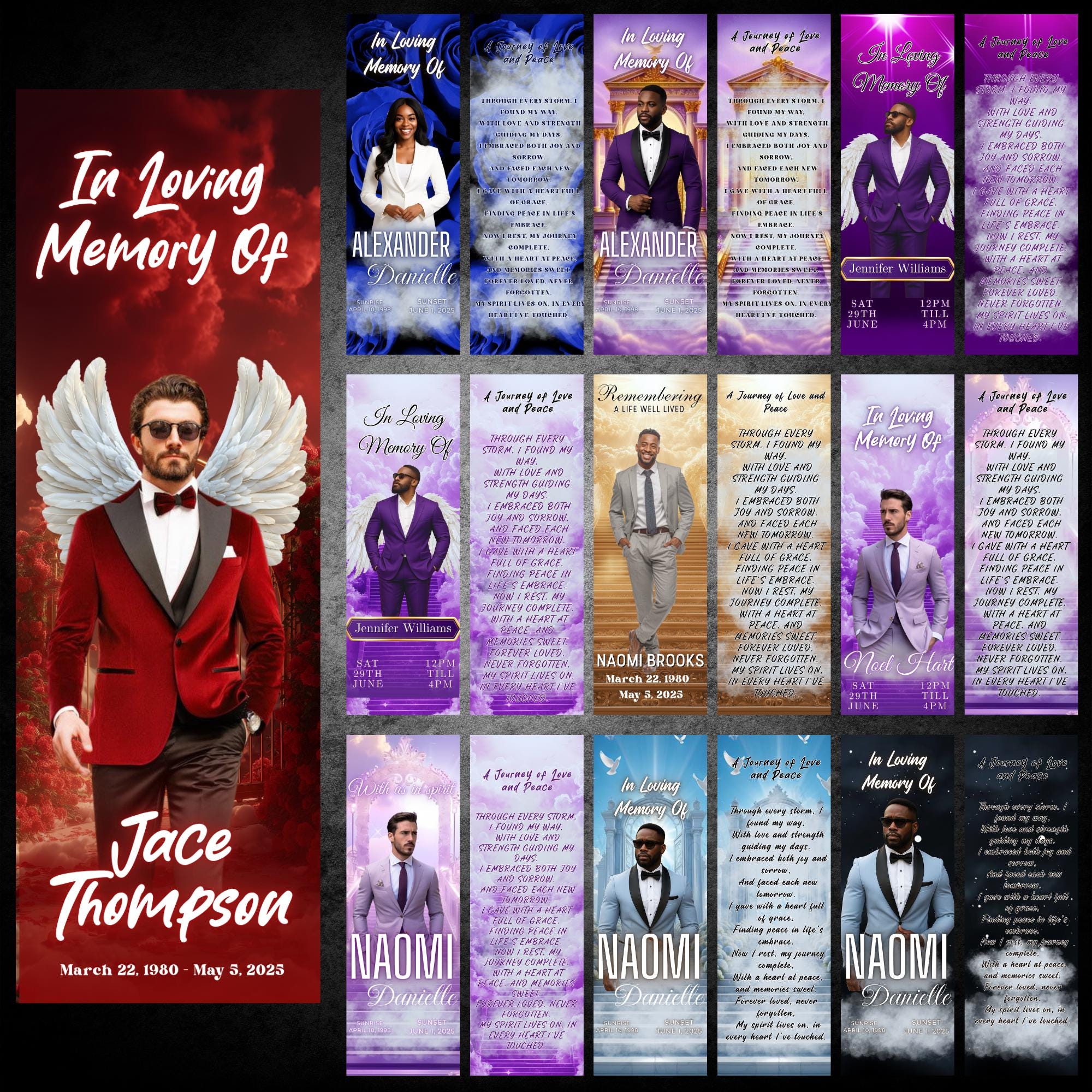 10 In Loving Memory Bookmark Canva Editable Template, Memorial Bookmark Template, Rest in Piece Bookmark Design, Funeral memorial Template - Editable Memorial Canva Template