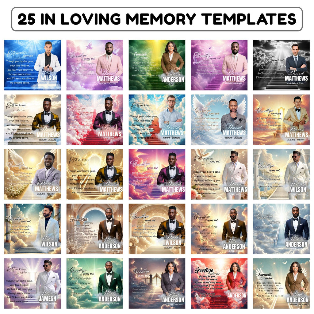25 Memorial Canva Editable Designs, In Loving Memory Canva Editable Templates, Rest In Peace Template, Funeral & Celebration of Life - Editable Memorial Canva Template