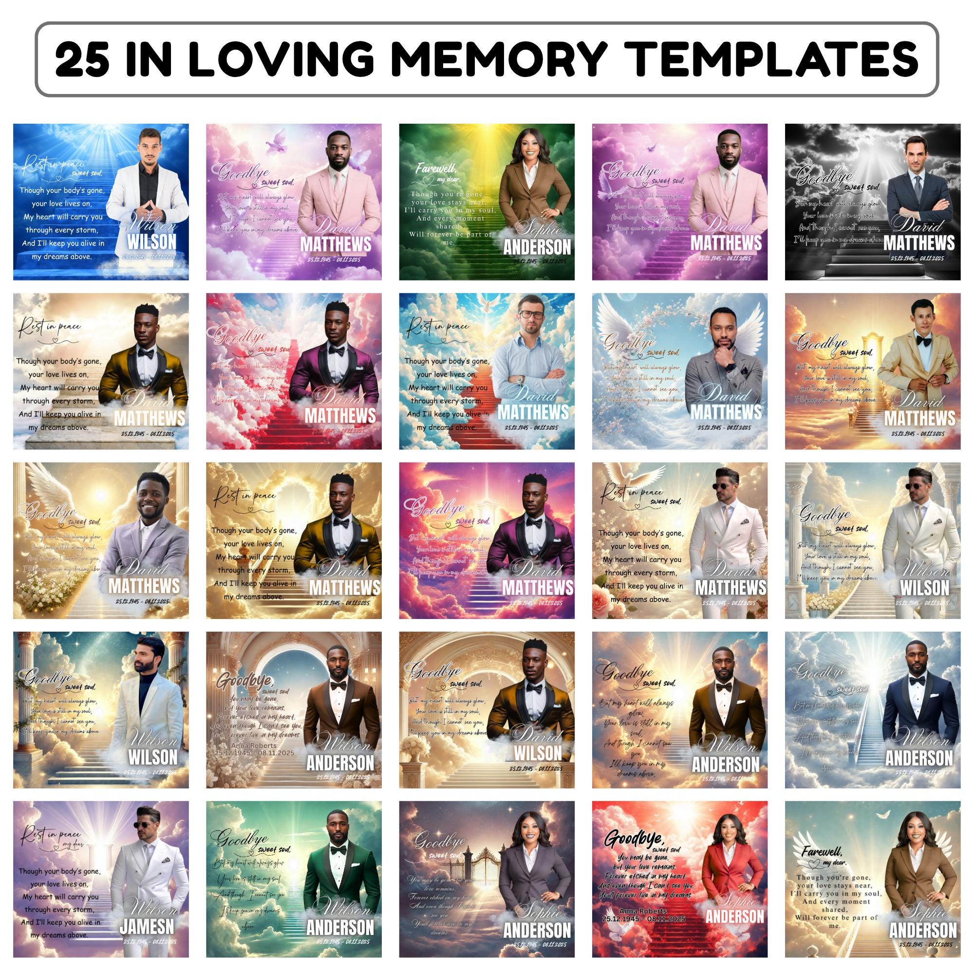 25 Memorial Canva Editable Designs, In Loving Memory Canva Editable Templates, Rest In Peace Template, Funeral & Celebration of Life - Editable Memorial Canva Template