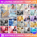 20 Memorial Canva Editable Designs, In Loving Memory Canva Editable Templates, Rest In Peace Template, Funeral & Celebration of Life - Editable Memorial Canva Template