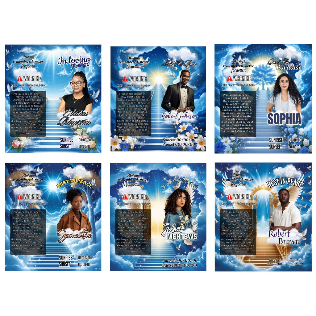 10 Memorial Blue Lighter Canva Editable Template, In Loving Memory Template, RIP Lighter Label, Memorial Funeral Keeksake, Digital Download - Editable Memorial Canva Template