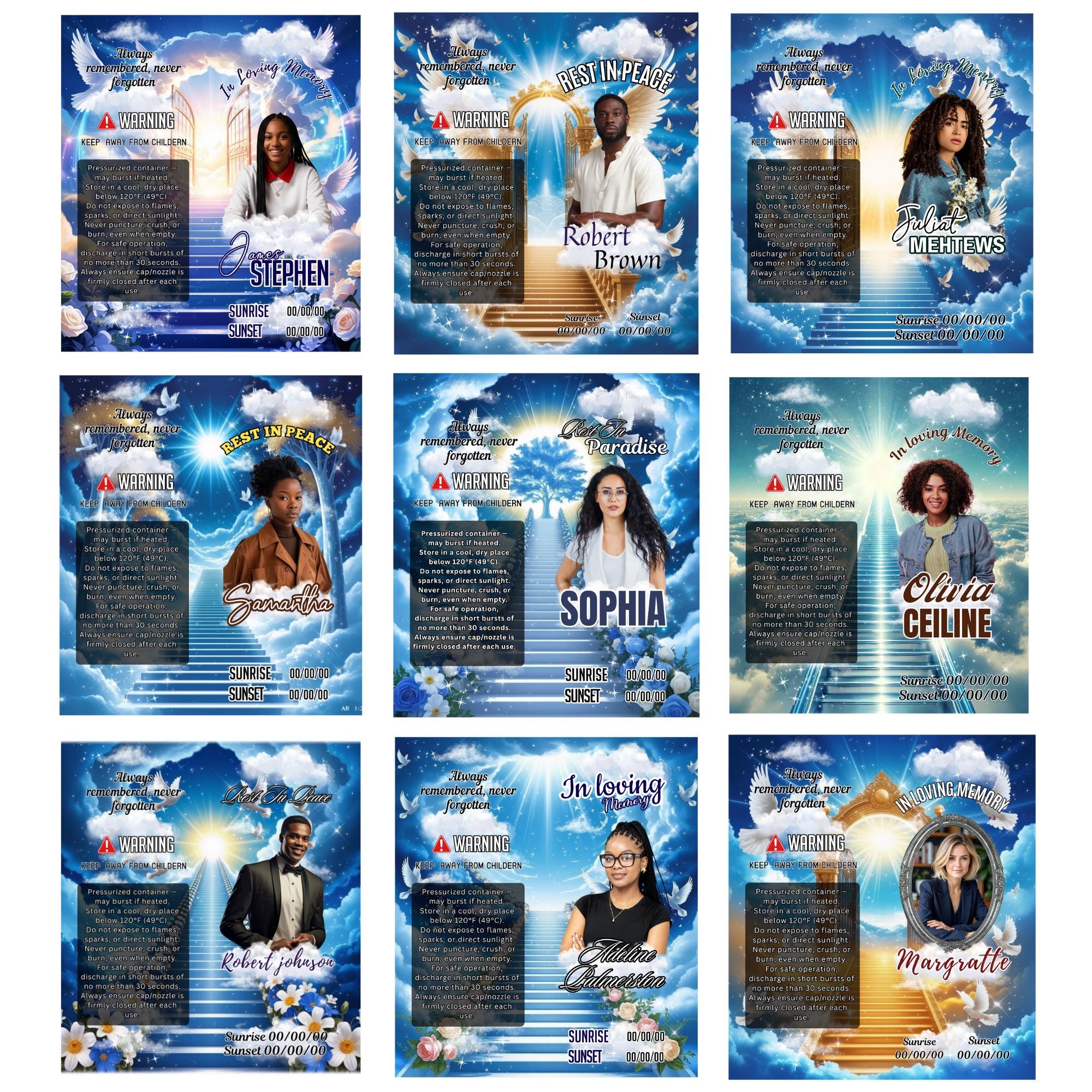 10 Memorial Blue Lighter Canva Editable Template, In Loving Memory Template, RIP Lighter Label, Memorial Funeral Keeksake, Digital Download - Editable Memorial Canva Template
