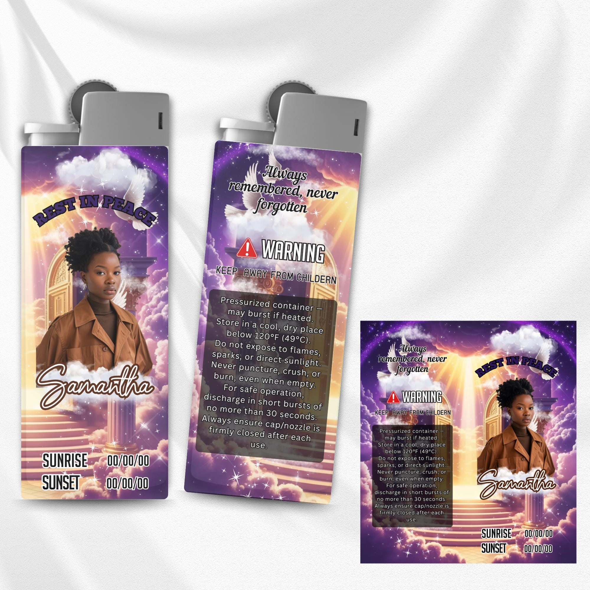 10 Memorial Purple Lighter Canva Editable Template, In Loving Memory Template, RIP Lighter Label, Memorial Funeral Keeksake,Digital Download - Editable Memorial Canva Template