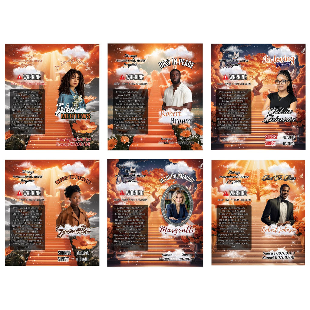 10 Memorial Orange Lighter Canva Editable Template, In Loving Memory Template, RIP Lighter Label, Memorial Funeral Keeksake,Digital Download - Editable Memorial Canva Template