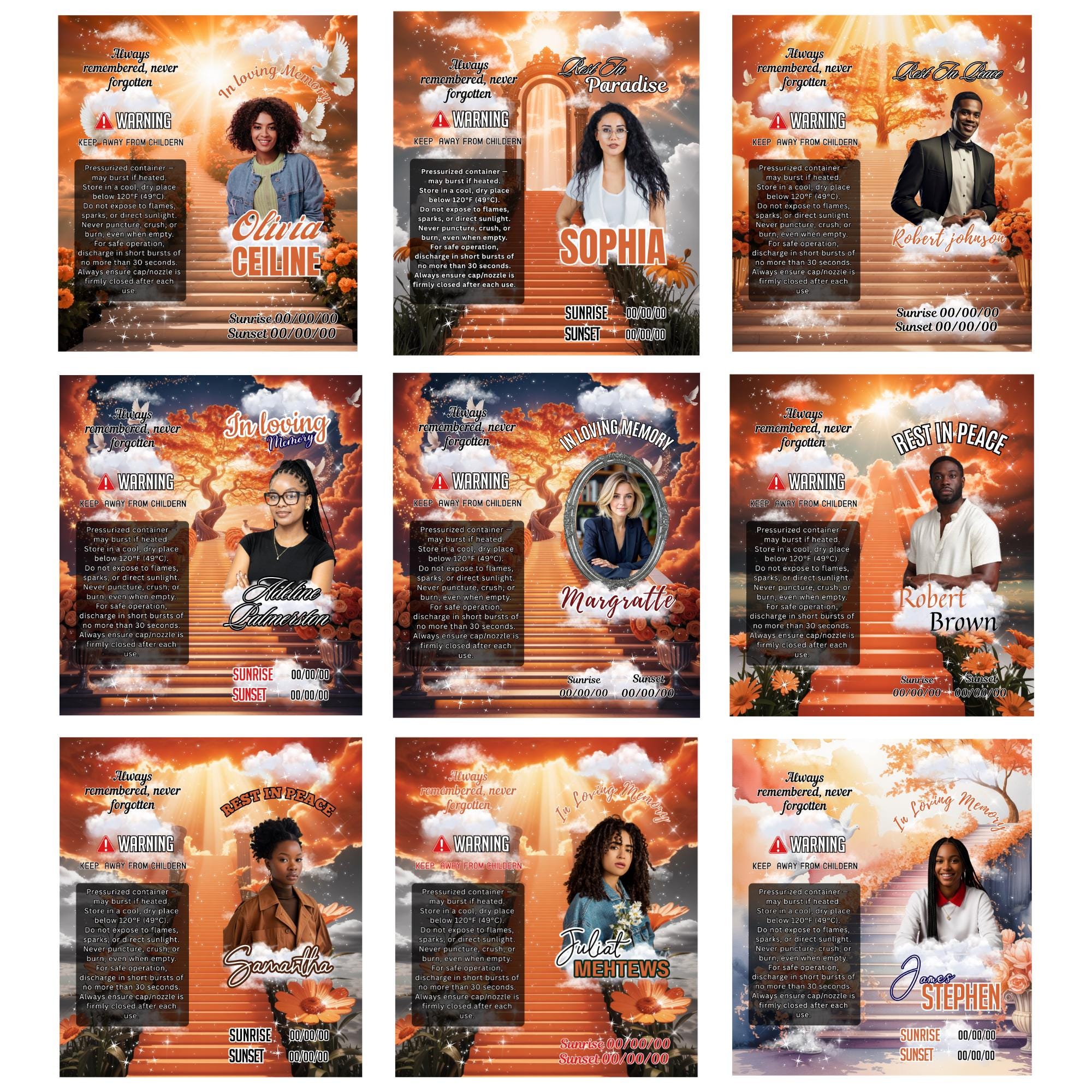 10 Memorial Orange Lighter Canva Editable Template, In Loving Memory Template, RIP Lighter Label, Memorial Funeral Keeksake,Digital Download - Editable Memorial Canva Template