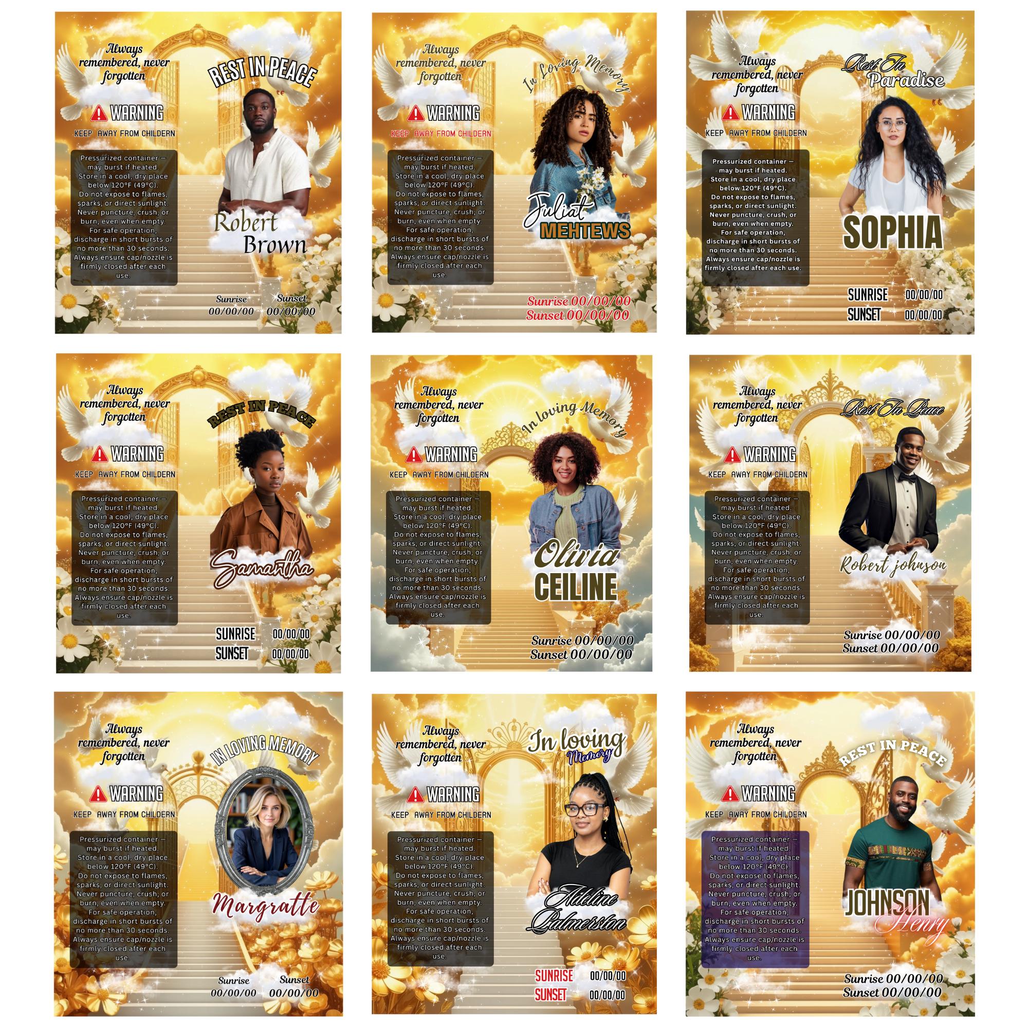 10 Memorial Yellow Lighter Canva Editable Template, In Loving Memory Template, RIP Lighter Label, Memorial Funeral Keeksake,Digital Download - Editable Memorial Canva Template