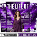 12 Page Purple Memorial Essence Magazine Template, Celebration of Life Program & Keepsake, Obituary Celebration Of Life Program - Editable Memorial Canva Template