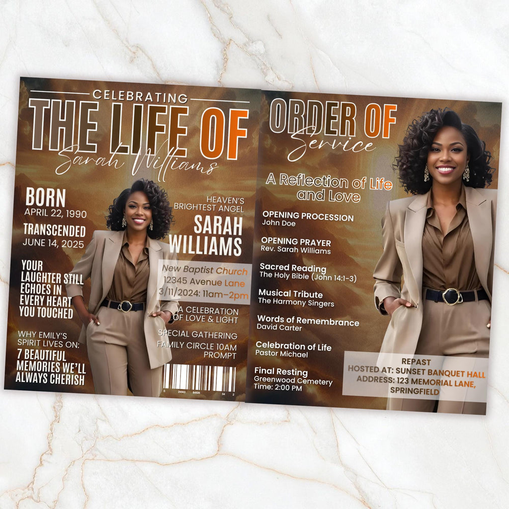 12 Page Memorial Essence Magazine Template, Celebration of Life Program & Keepsake, Obituary Celebration Of Life Program - Editable Memorial Canva Template