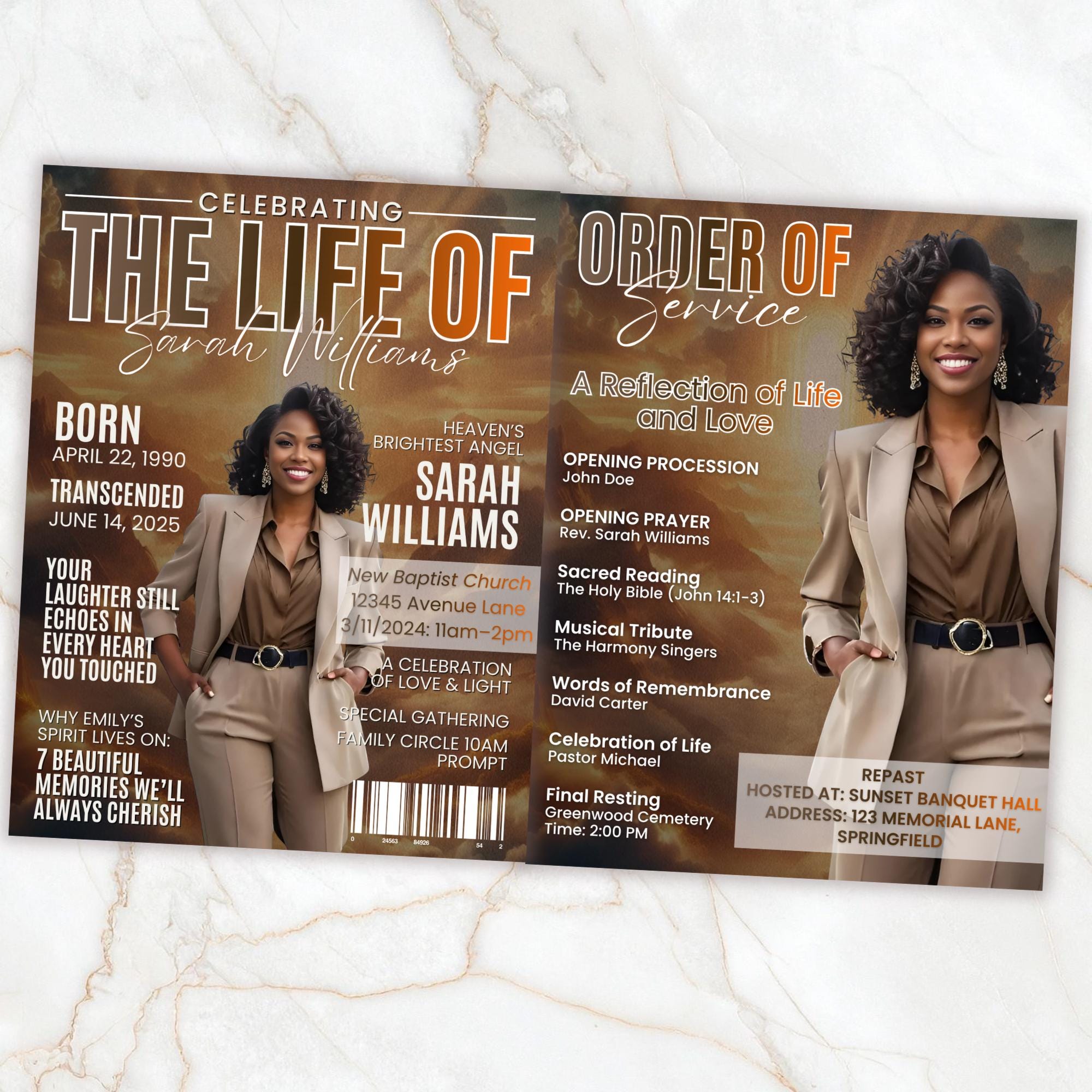 12 Page Memorial Essence Magazine Template, Celebration of Life Program & Keepsake, Obituary Celebration Of Life Program - Editable Memorial Canva Template