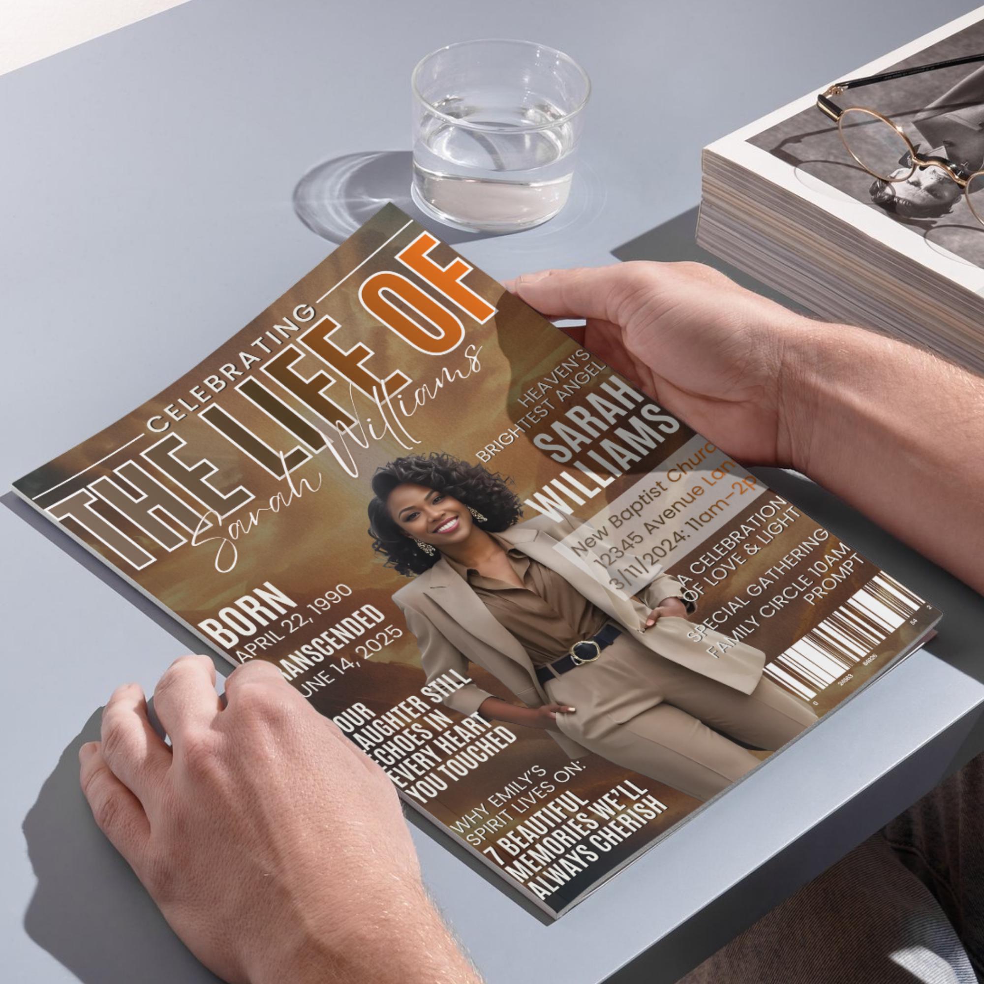12 Page Memorial Essence Magazine Template, Celebration of Life Program & Keepsake, Obituary Celebration Of Life Program - Editable Memorial Canva Template