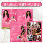 08 Pages Memorial Pink Funeral Program Template, Editable Bifold 8.5x11” Design, Obituary Celebration Of Life Program, Digital Download - Editable Memorial Canva Template