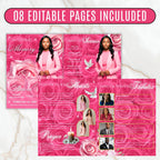 08 Pages Memorial Roses Pink Funeral Program Template, Editable Bifold 8.5x11” Design, Obituary Celebration Of Life Program,Digital Download - Editable Memorial Canva Template